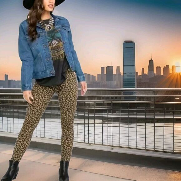 Levi's 720 Tan Leopard Print Hi Rise Stretch, super skinny Jeans Size 26 - Picture 1 of 14